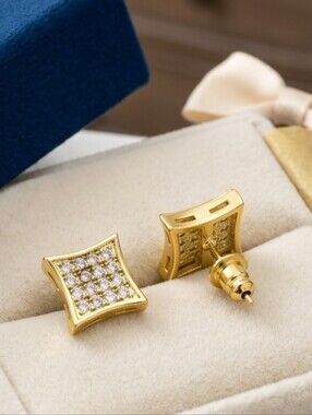 Mens Square Micropave Earrings